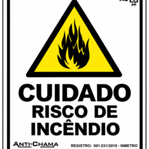Placa cuidado risco de incêndio