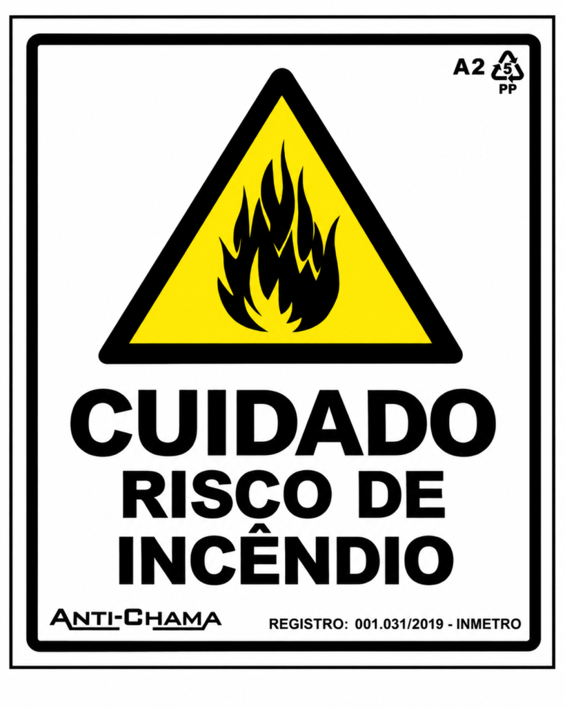 Placa cuidado risco de incêndio